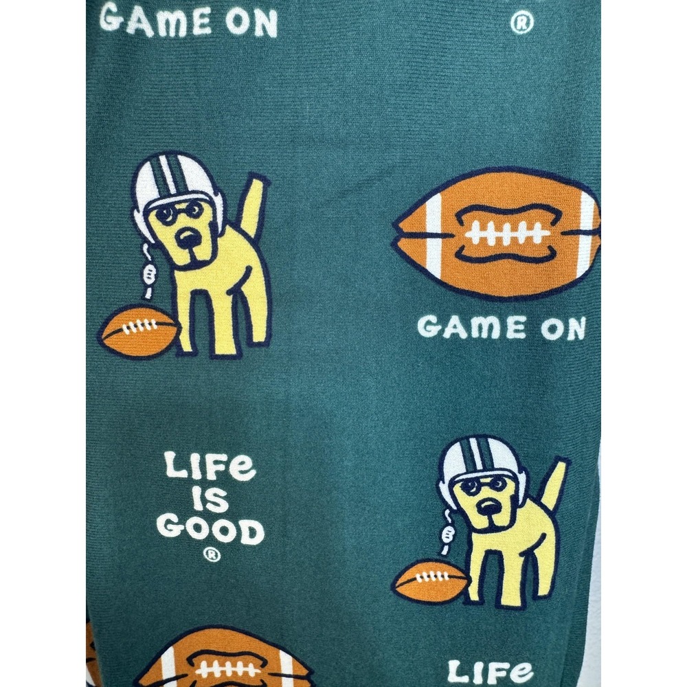 Life Is Good Pajama Pants Mens Small Green Game On Dog Football Lounge Sleepwear - Picture 4 of 14